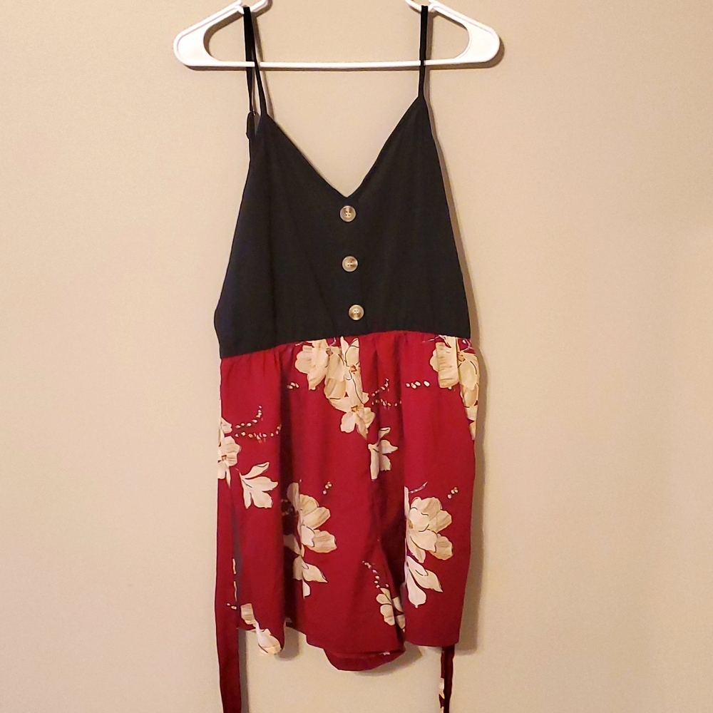 2XL, black & red floral romper